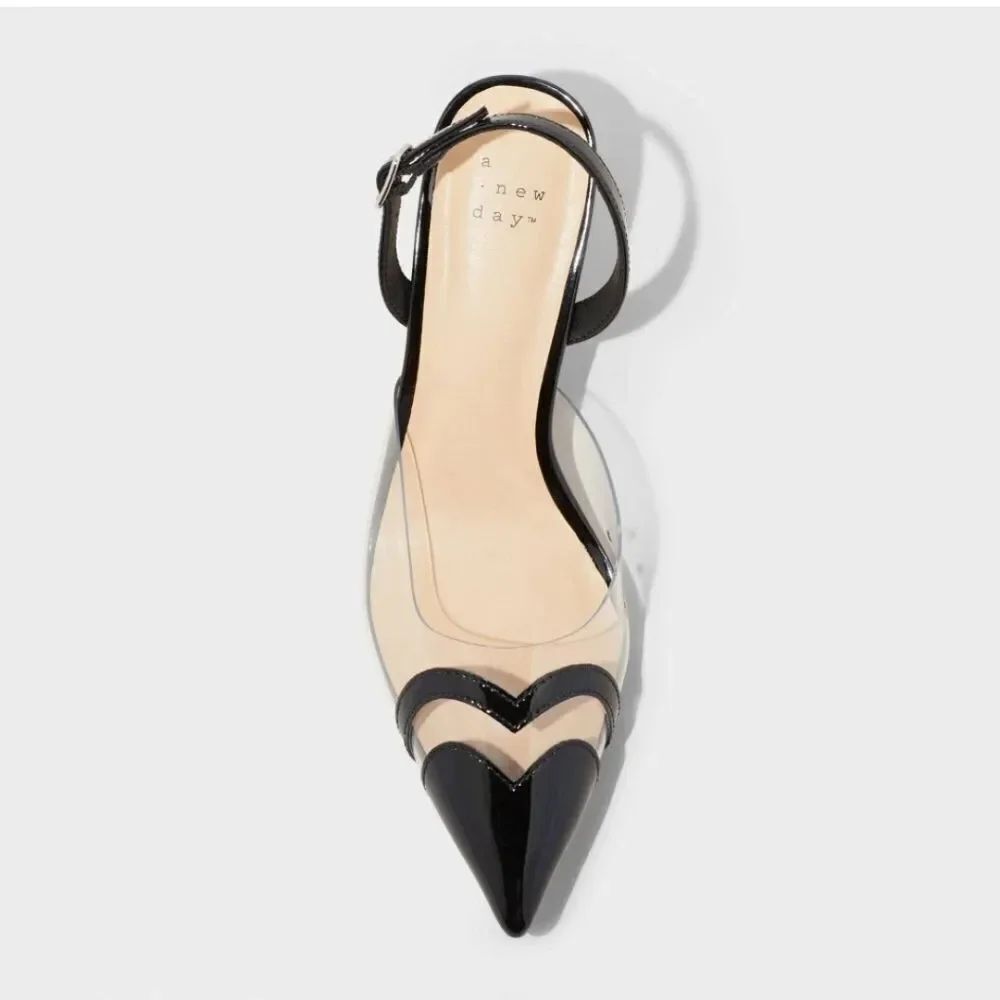 👠 Eleanor Heart Slingback Heels - A New Day - 8, 9-1/2 - Black